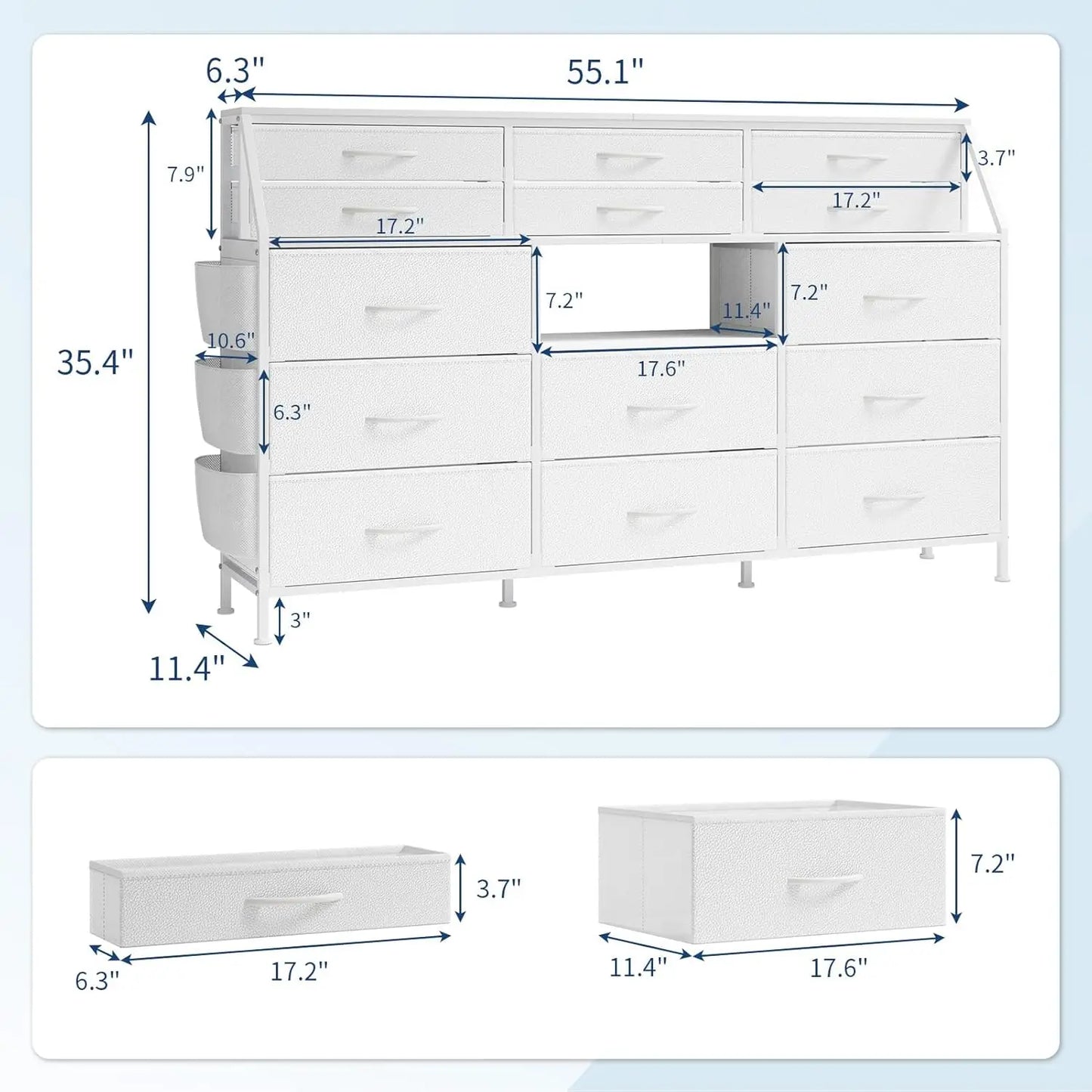 TWISTER.CK 14 Drawer Dresser With Wooden Top For Bedroom