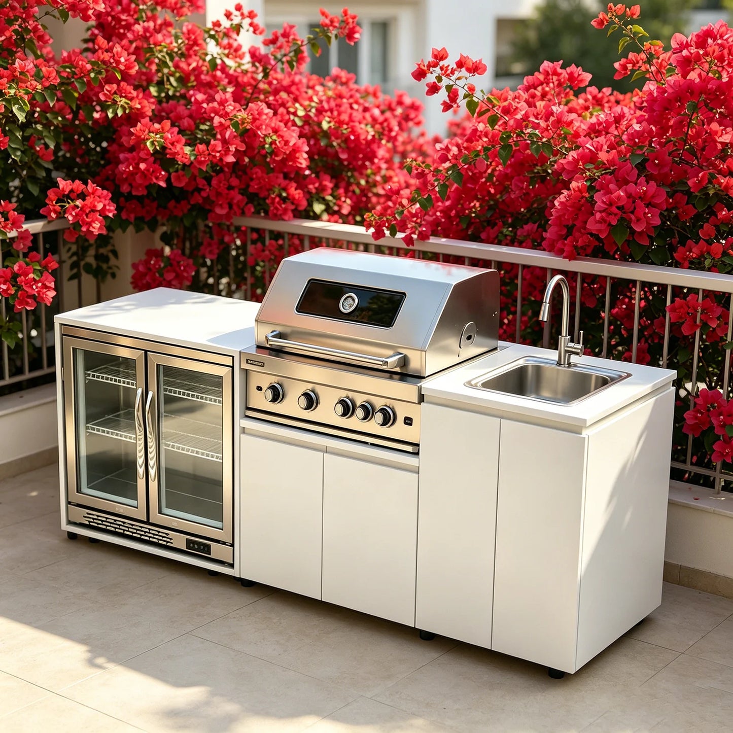 Stainless Steel Outdoor Kitchen With Grill Fridge Sink