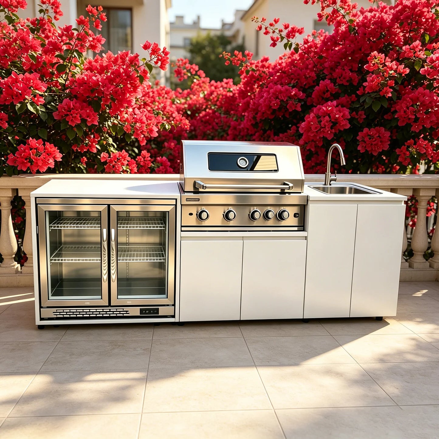 Stainless Steel Outdoor Kitchen With Grill Fridge Sink