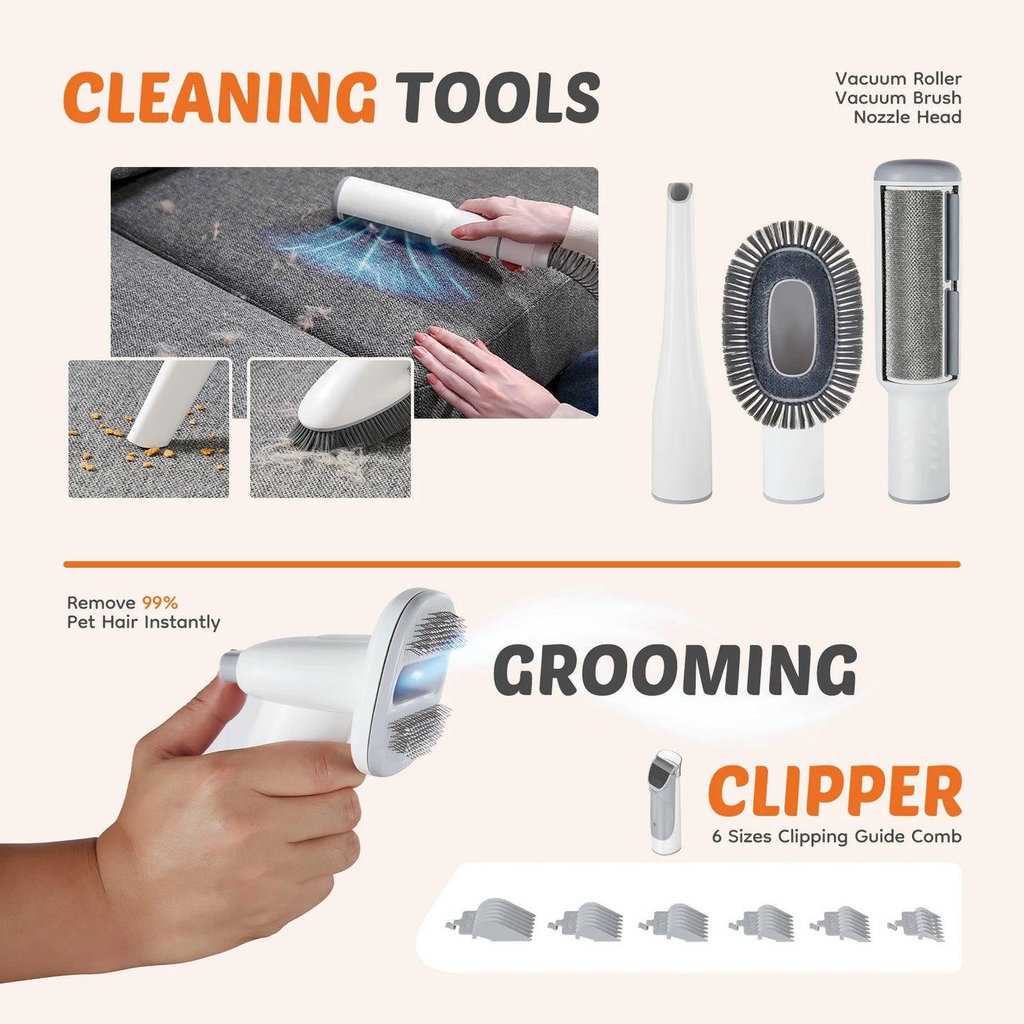 JHK Pet Grooming Vacuum Kit With 5 Tools Cordless Clippers