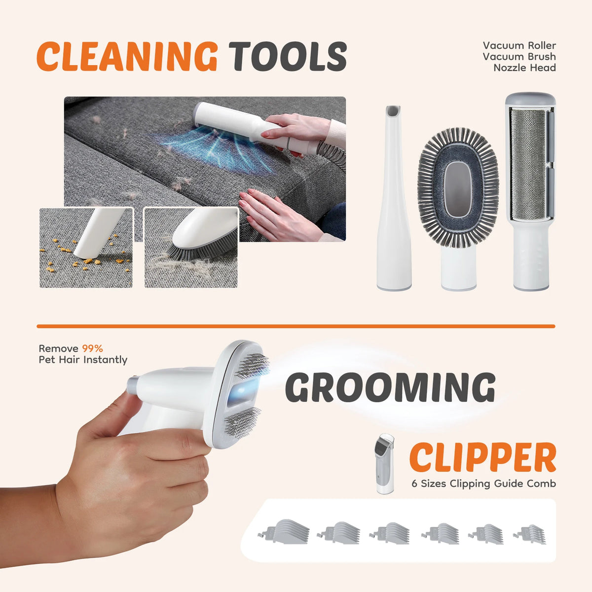 Pet Grooming Vacuum Kit With 3 Suction Modes And Tools