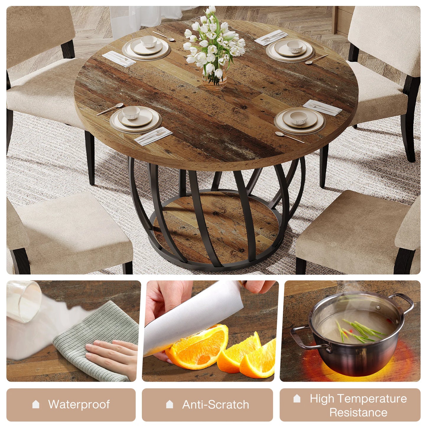 Tribesigns 46 Inch Round Dining Table With Metal Base