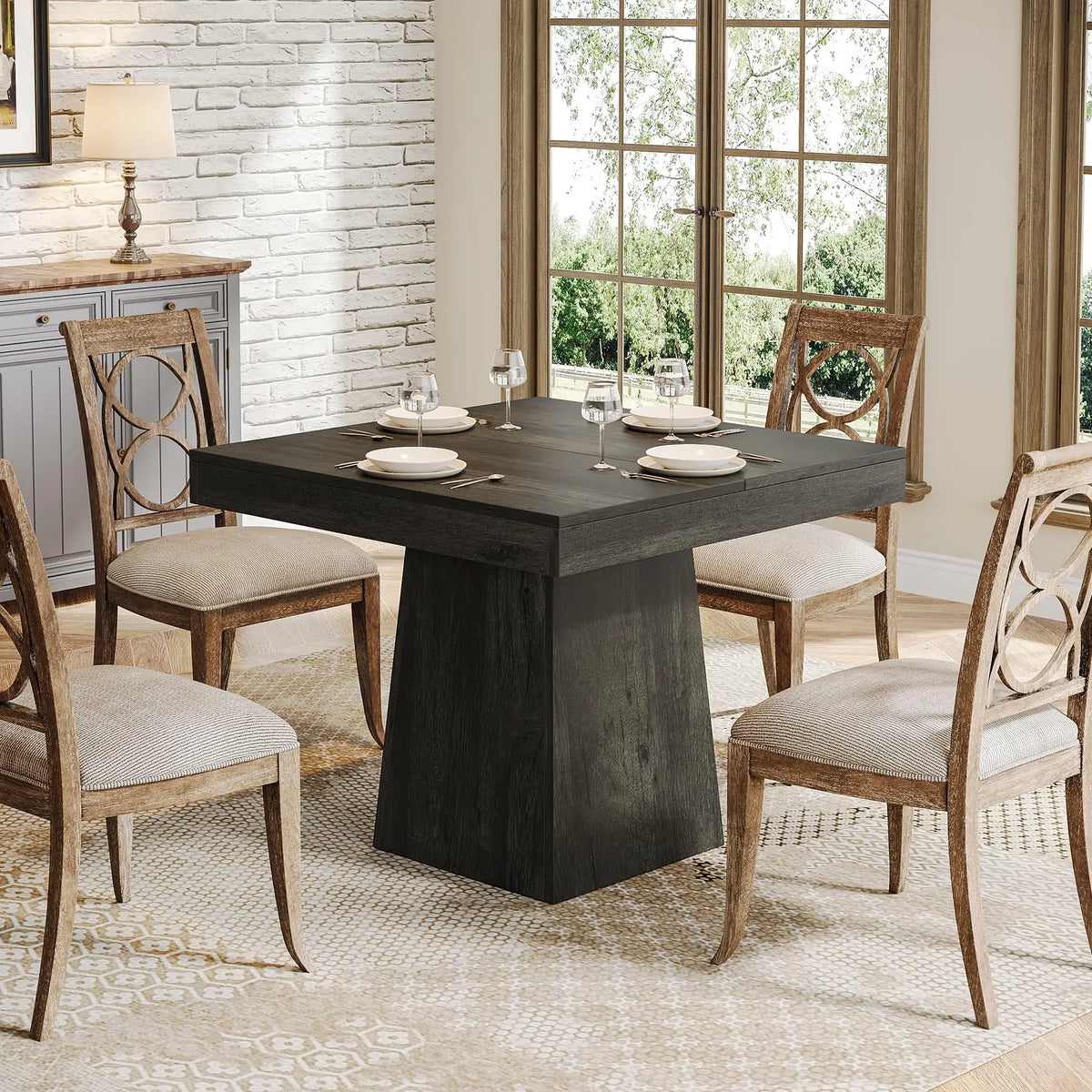 Tribesigns Square Pedestal Farmhouse Dining Table