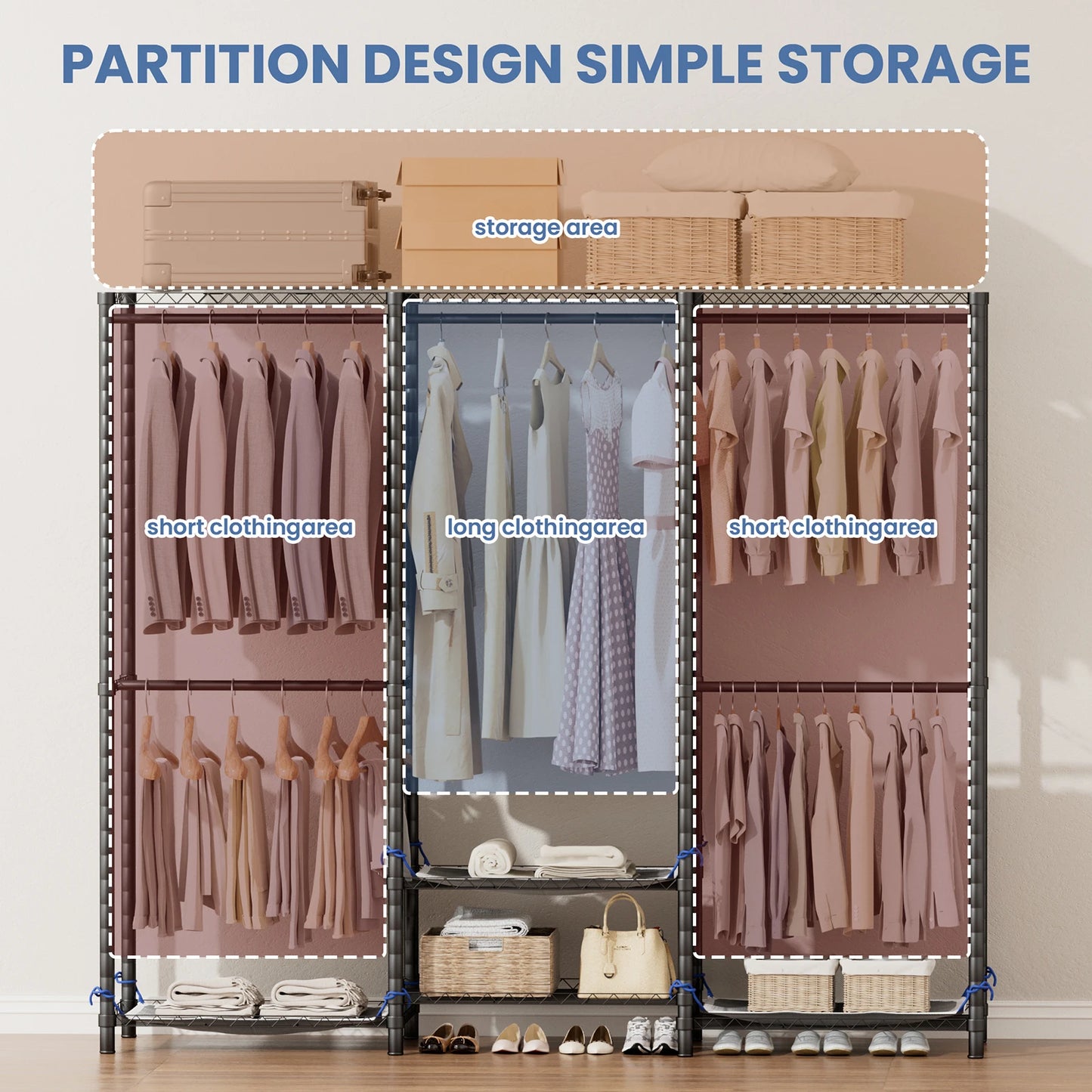 Heavy Duty Freestanding Metal Clothes Rack For Home