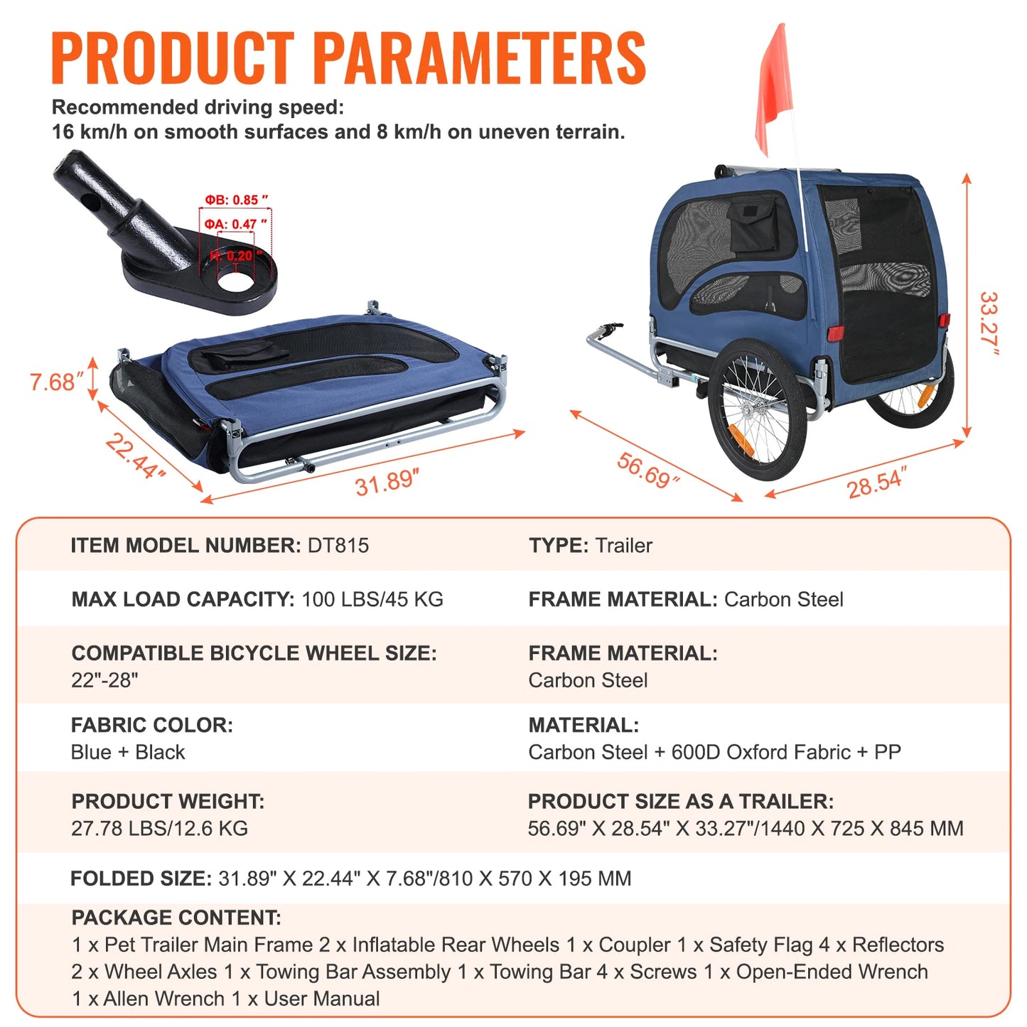 SucceBuy 100lb Pet Bike Trailer Carrier For Dogs