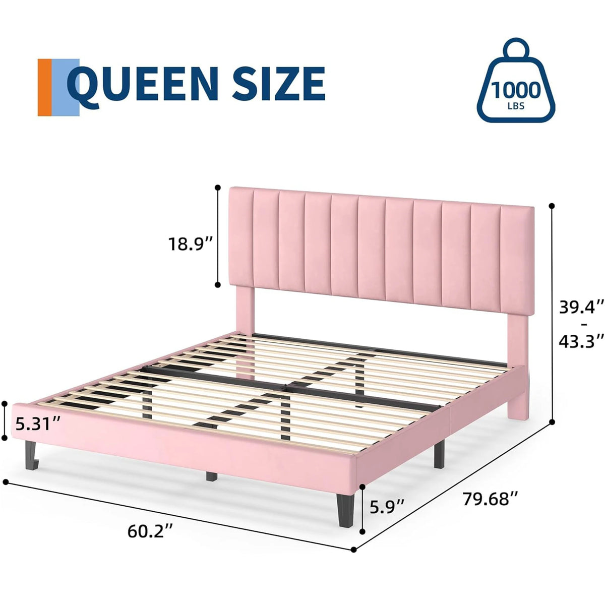 HiMISS Upholstered Platform Bed Frame With Wood Slats