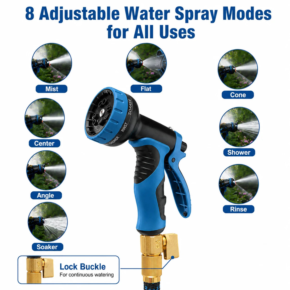 Expandable Retractable Garden Hose With 8 Spray Modes