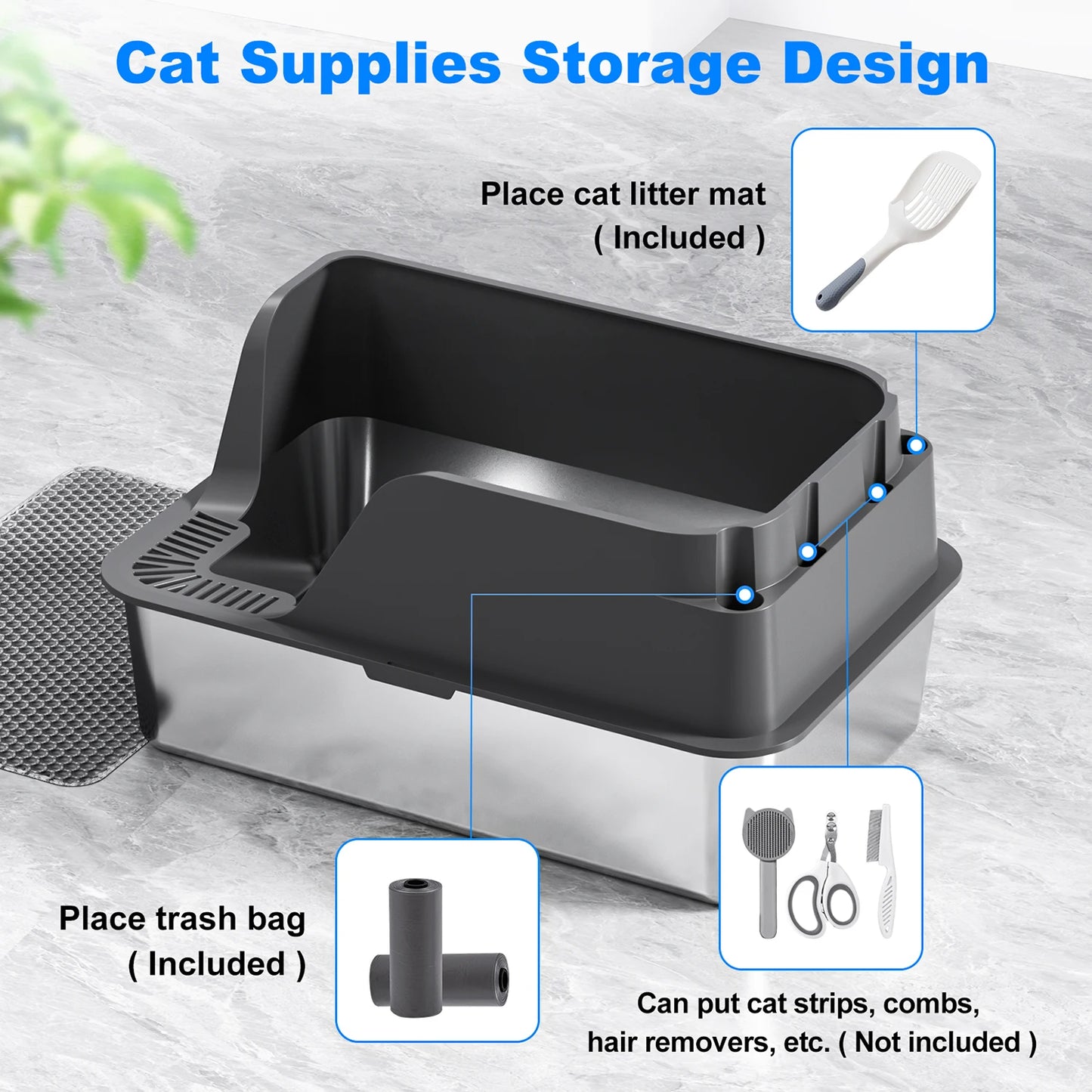 Stainless Steel Cat Litter Box Extra Large Splash Proof