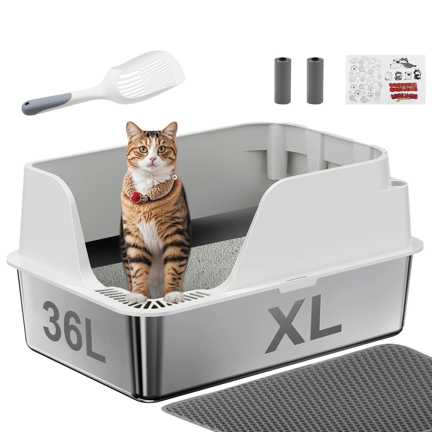 Stainless Steel Cat Litter Box Extra Large Splash Proof