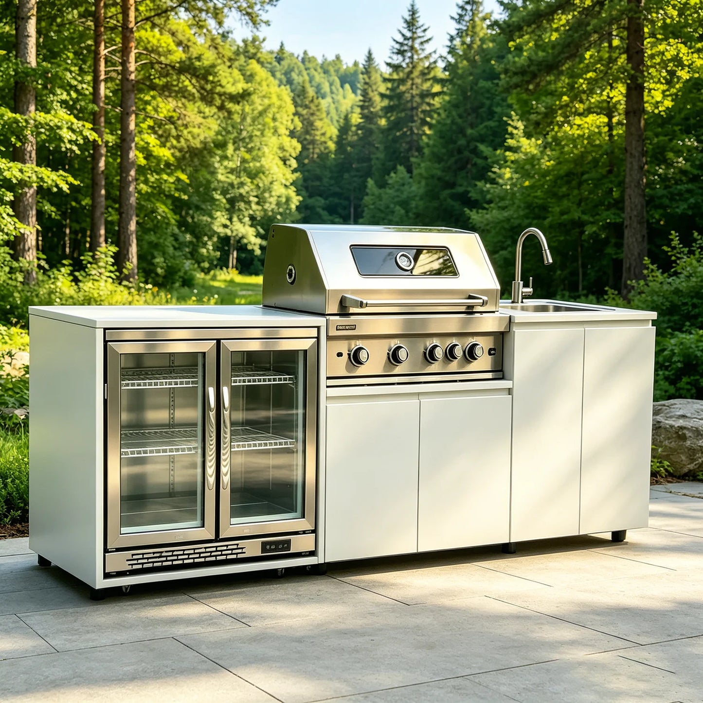 Stainless Steel Outdoor Kitchen With Grill Fridge Sink