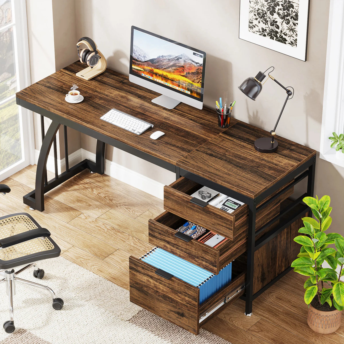 Tribesigns Wooden Computer Desk With Three Drawers