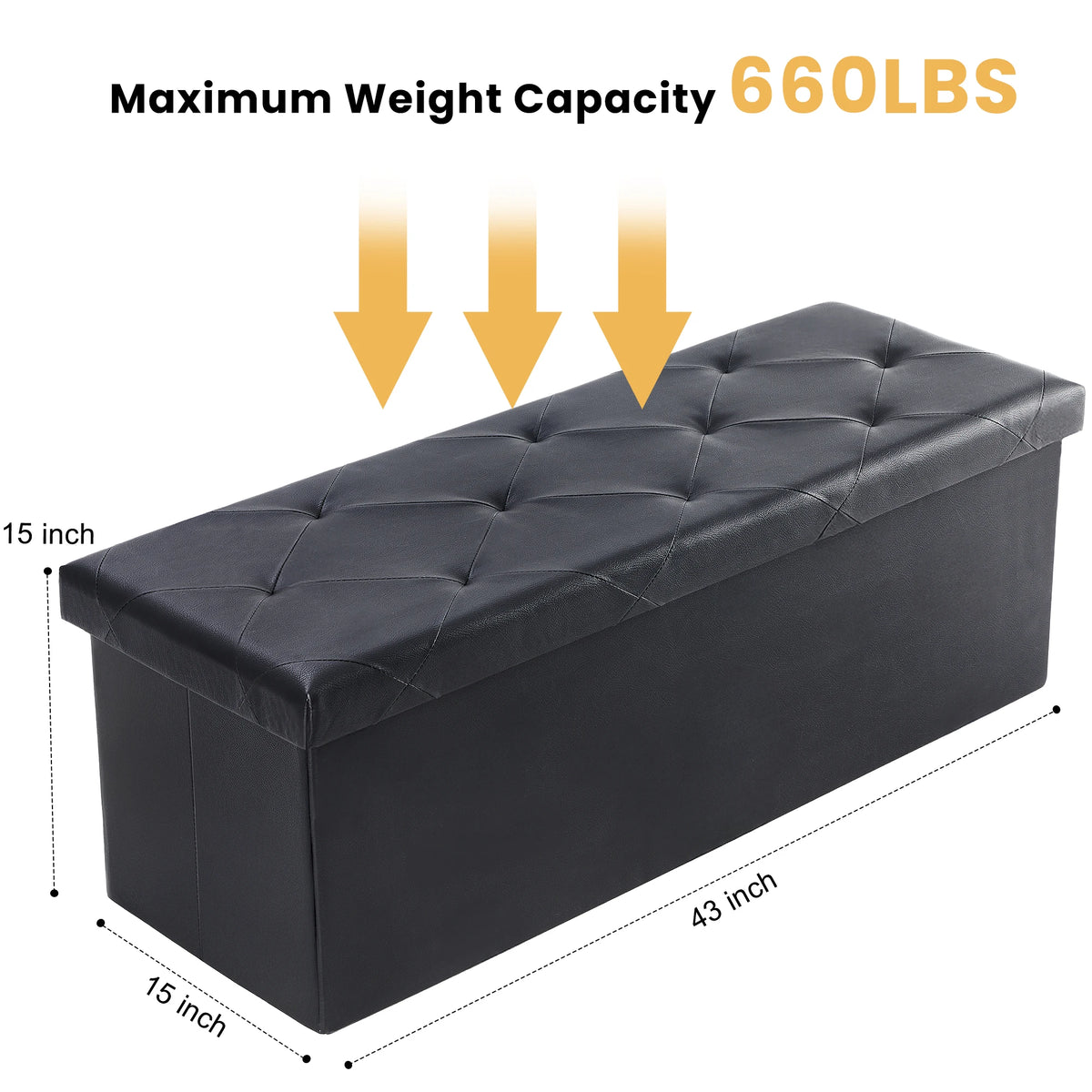 JHK Folding Leather Ottoman With Storage Bench