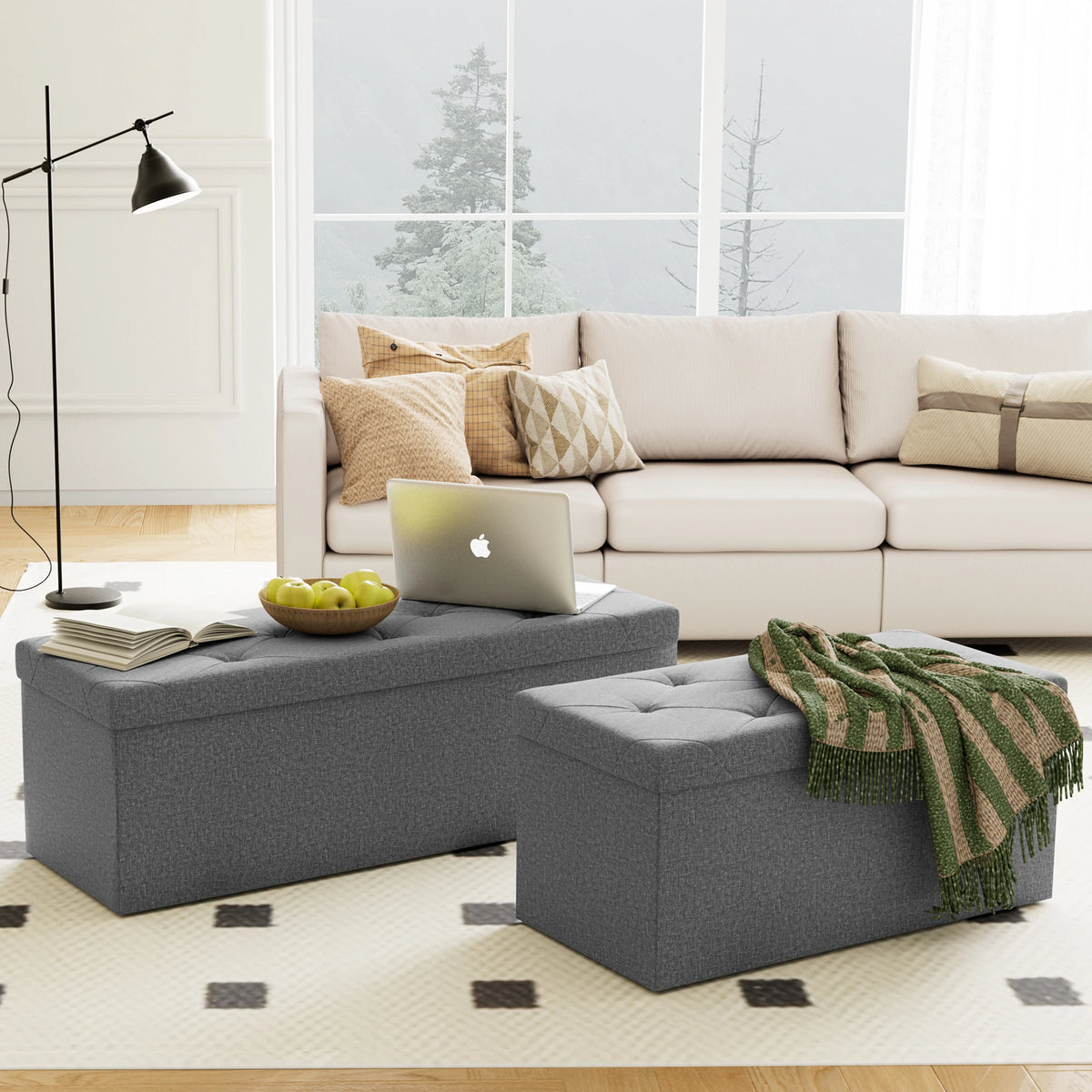JHK Folding Storage Ottoman Bench For Living Room