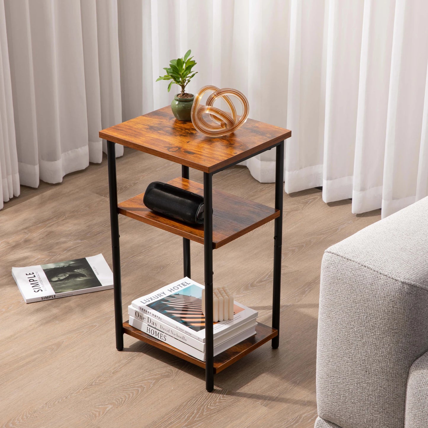 JHK Modern Metal End Table with Adjustable Feet