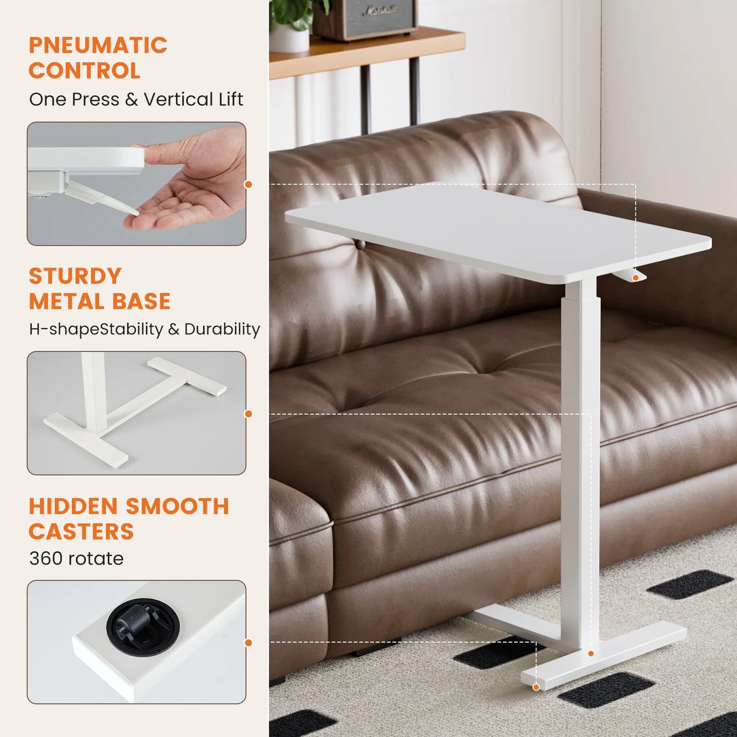 JHK Overbed Bedside Sofa Table With Height Adjustable Desk
