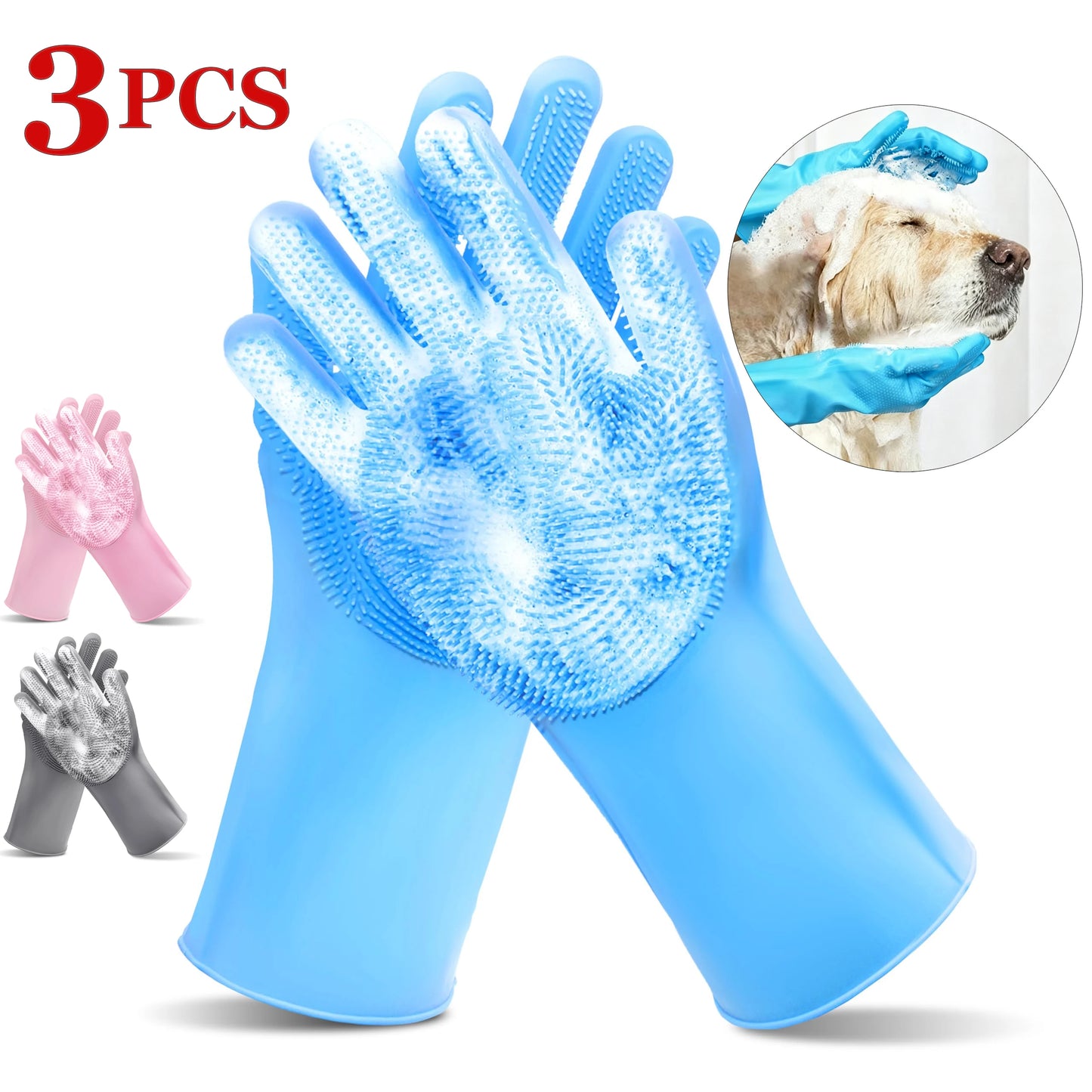 Pet Grooming Cleaning Gloves Dog Cat Silicone Bathing Glove with High-Density Teeth for Dogs and Cats Bathing Massage