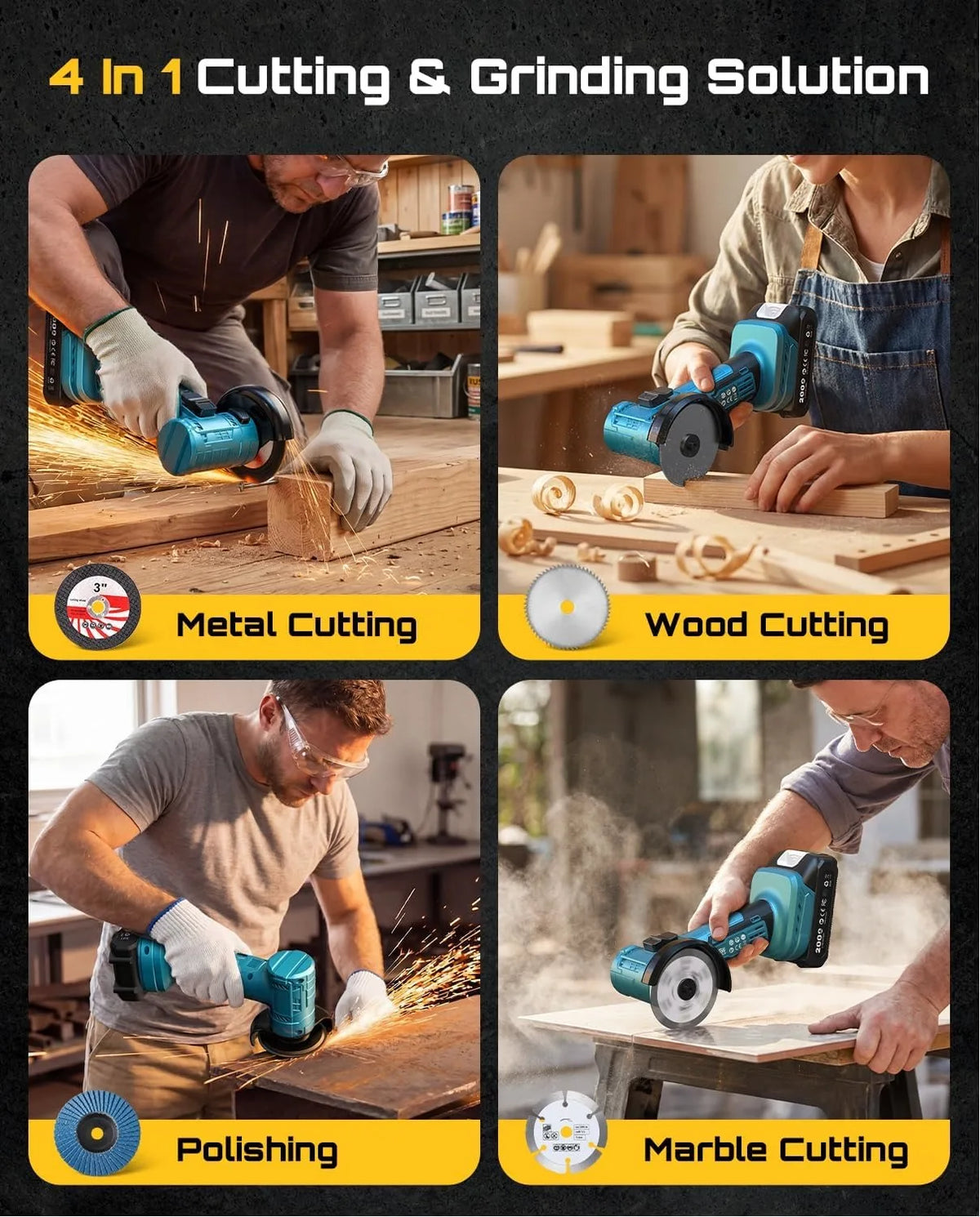 SEESII Cordless Brushless Angle Grinder Tool