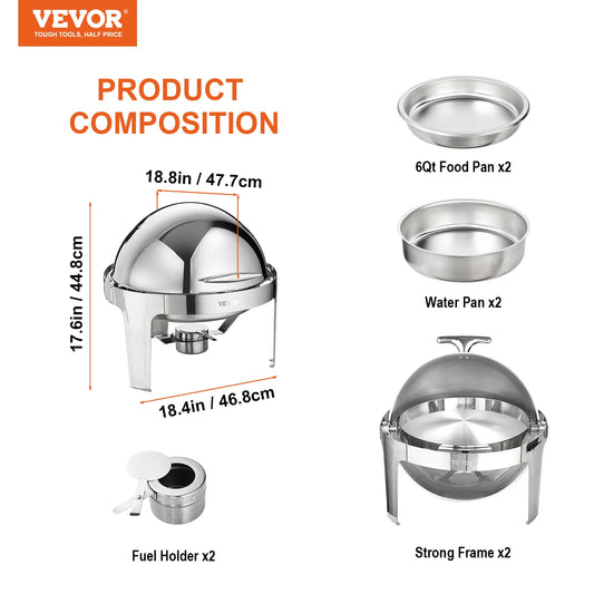 SucceBuy Roll Top Chafing Dish Buffet Set Stainless Steel