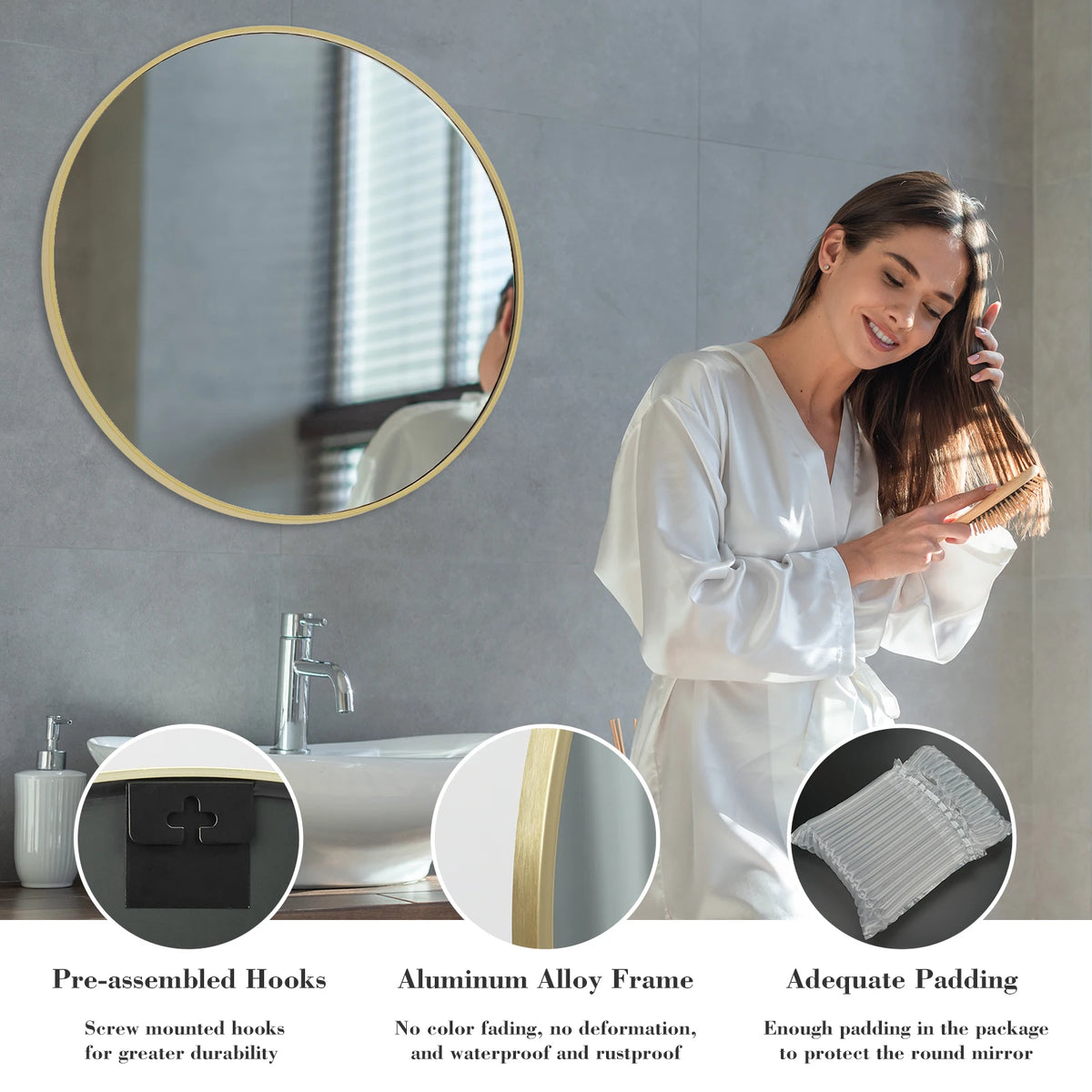 JHK Modern Round Vanity Mirror With Metal Frame
