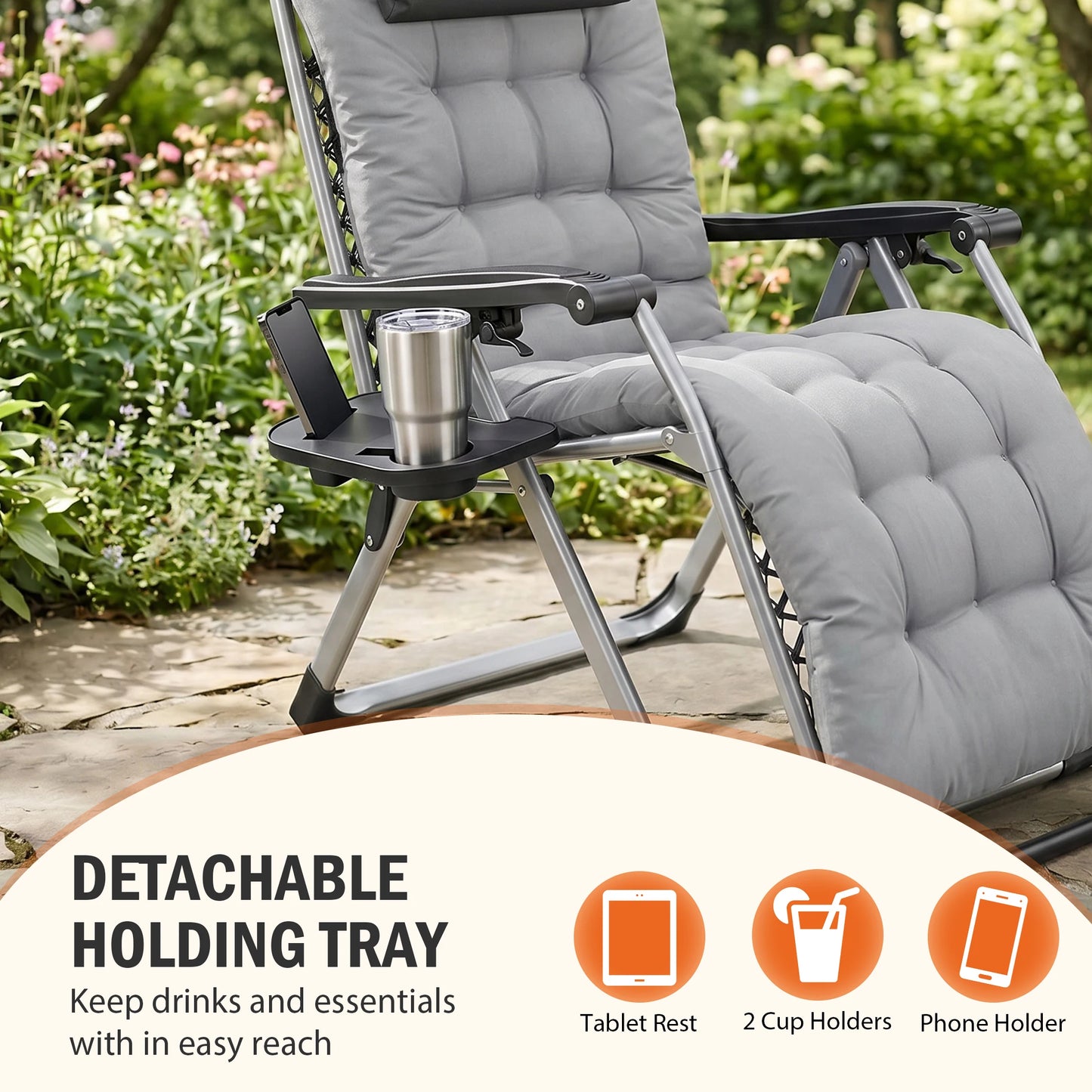 JHK Zero Gravity Reclining Lounge Chair Camping Cup Holders