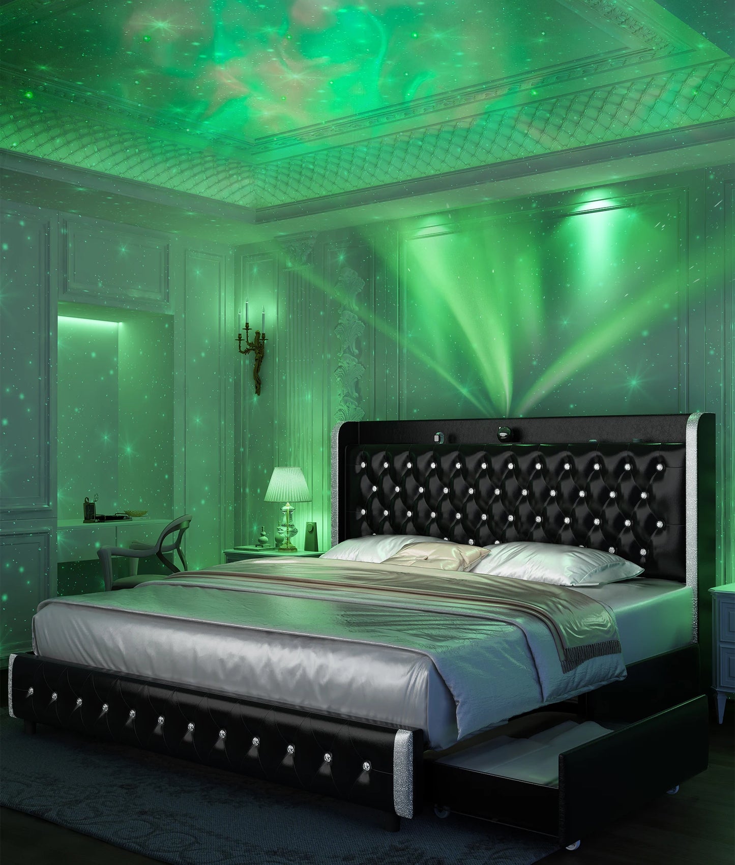 GEGOFORU Queen LED Bed Frame With Galaxy Projector Bluetooth