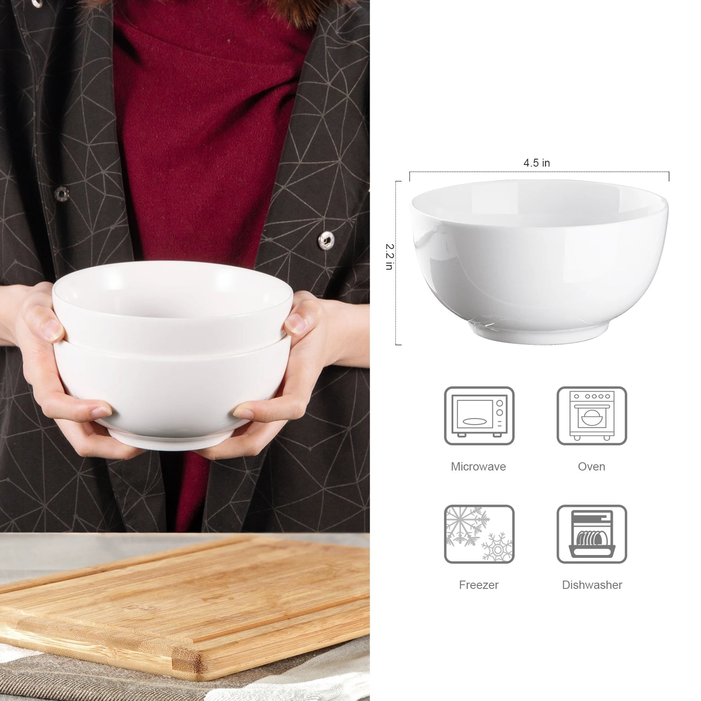 Porcelain Bowls Set 8 Pack Ceramic Microwave Safe For Cereal