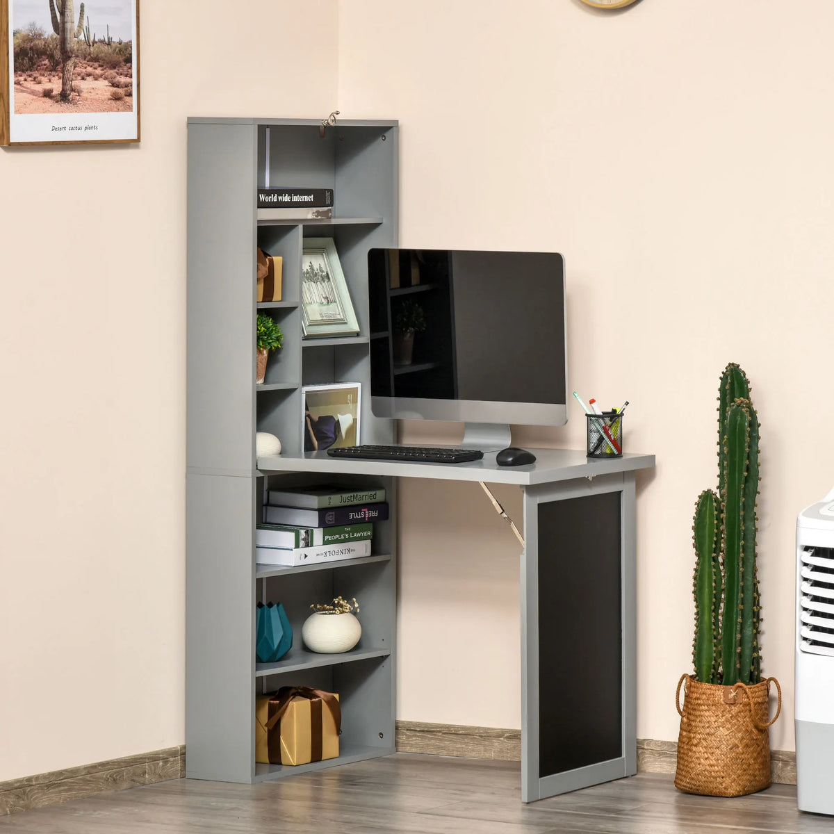 Homcom Fold Out Wall Mount Office Desk With Blackboard