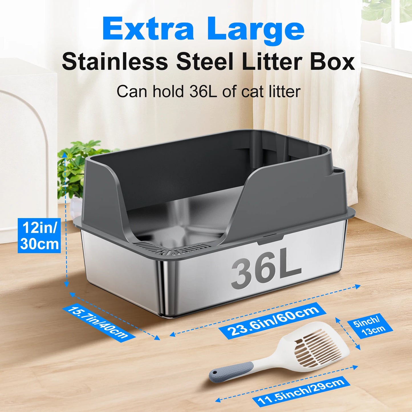 Stainless Steel Cat Litter Box Extra Large Splash Proof