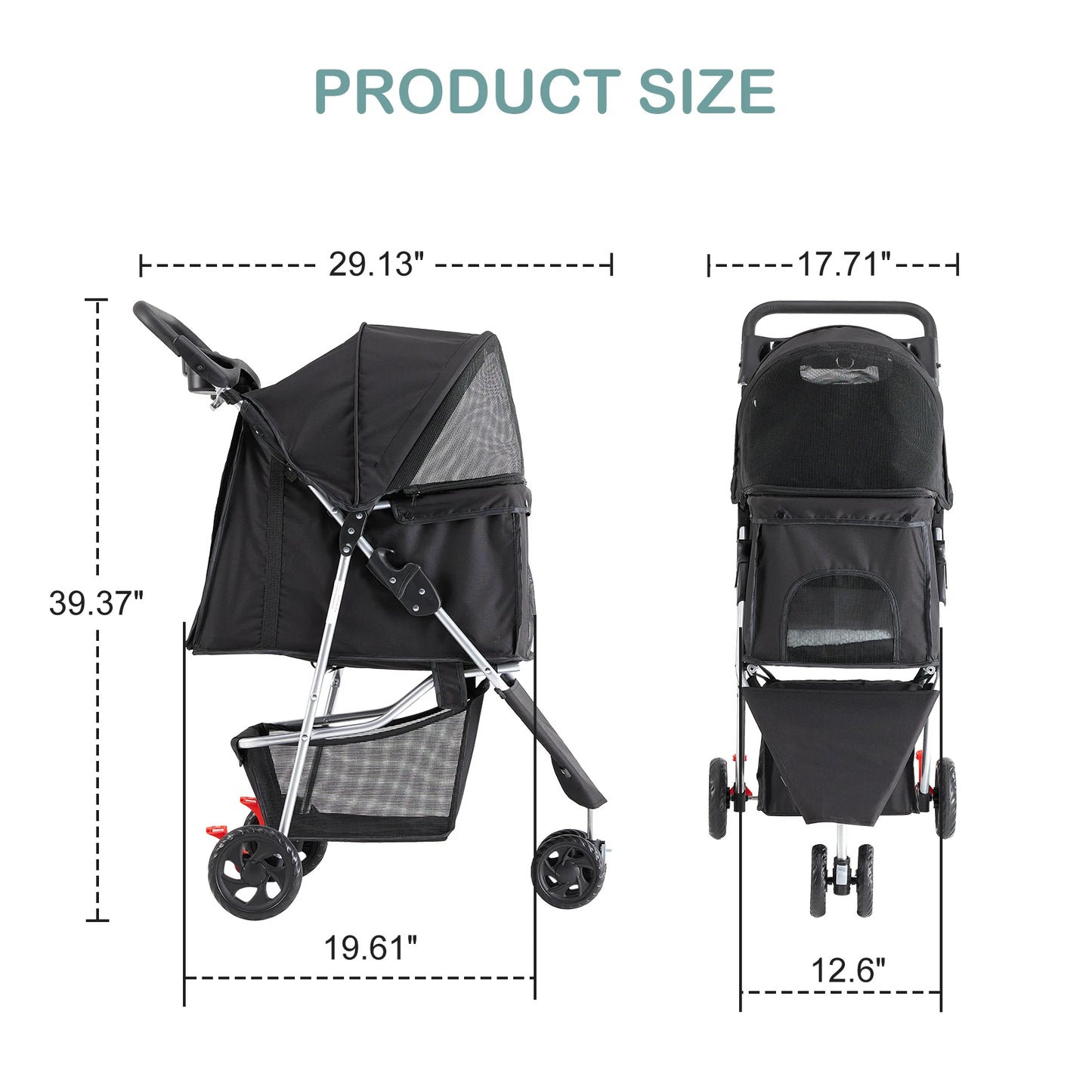 Foldable 3-Wheel Pet Stroller For Small Dogs And Cats