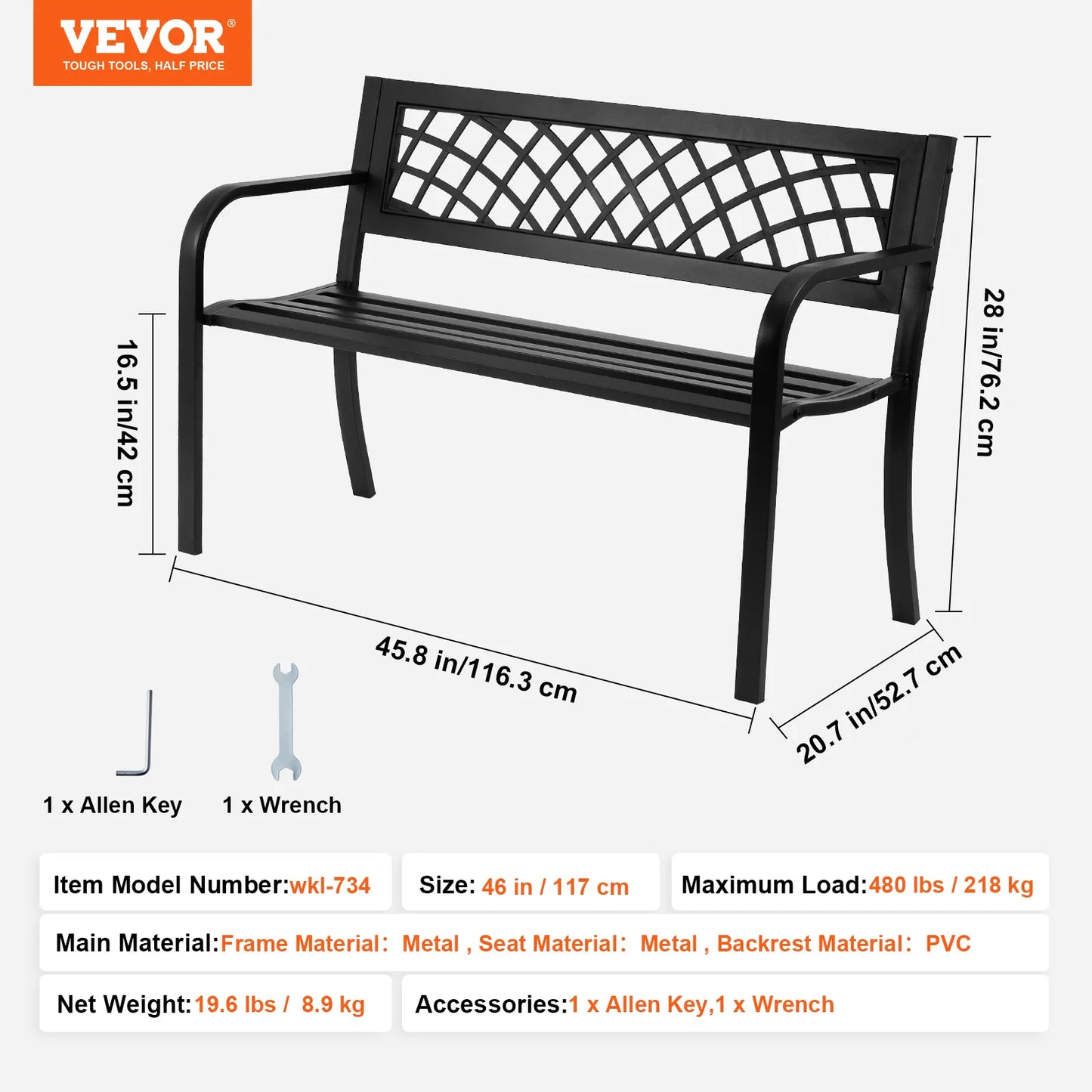 SucceBuy Outdoor Wood And Metal Garden Bench 480 Lb