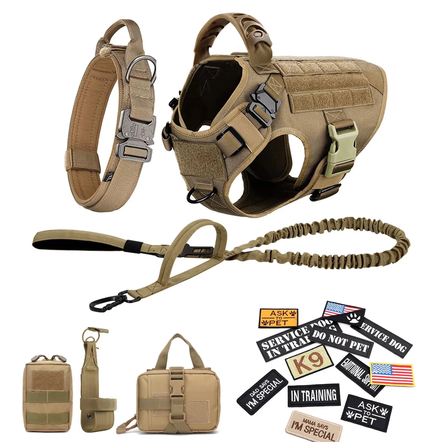 Military Dog Harness Vest Set With Patches For Malinois