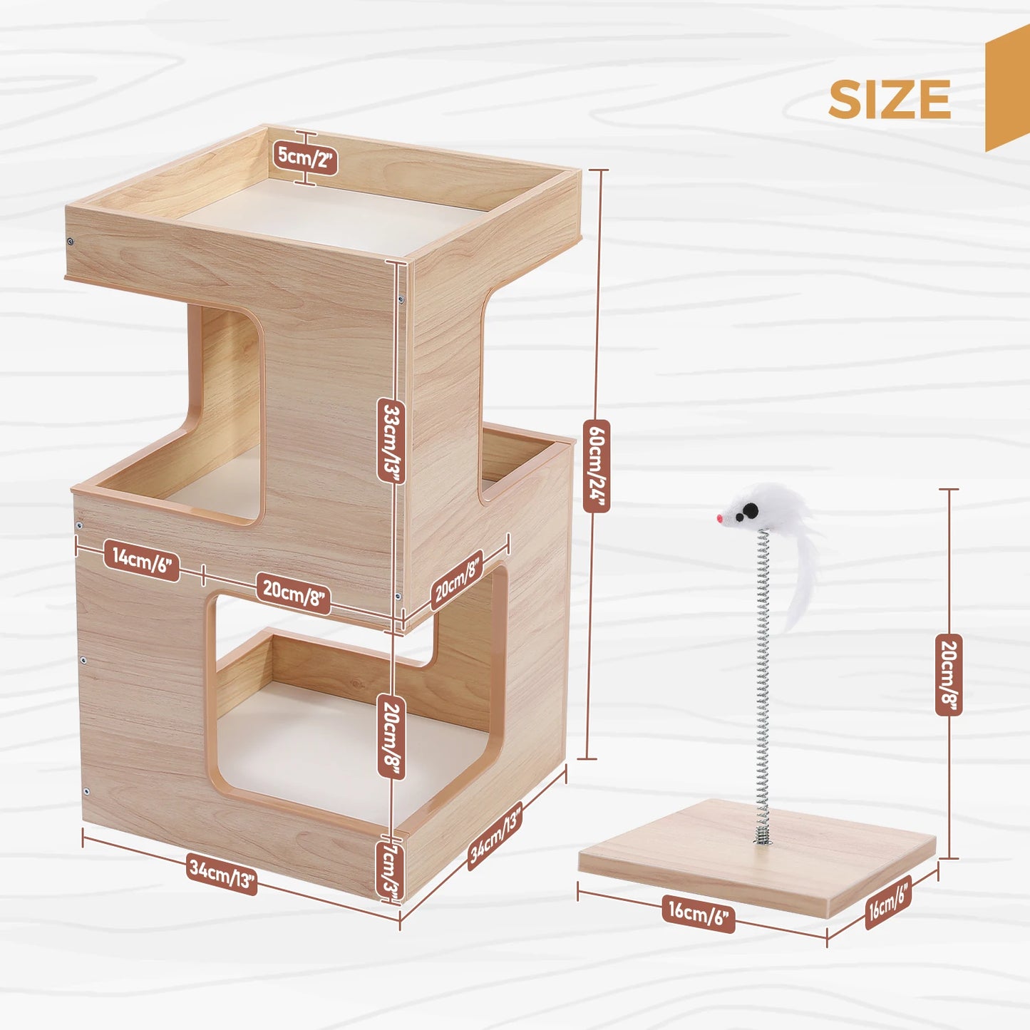 PAWZ Road Wood Cat Condo Tree With Scratching Pad