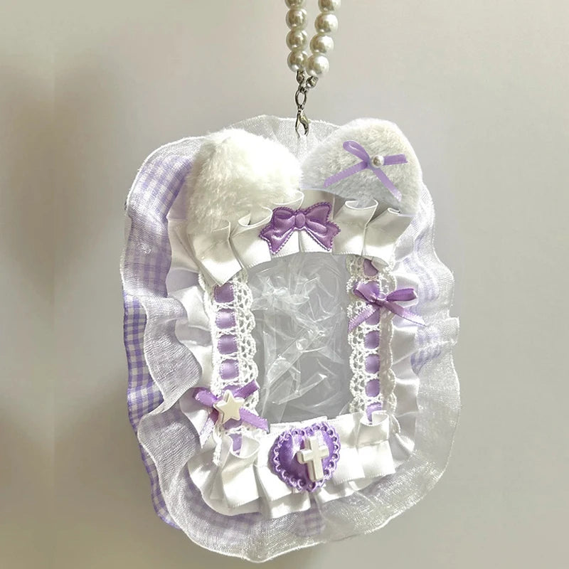 Plush Photocard Protector Sleeve With Ribbon And Lace