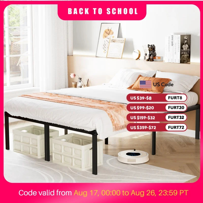 JHK Sturdy Metal Platform Bed Frame With Steel Slats