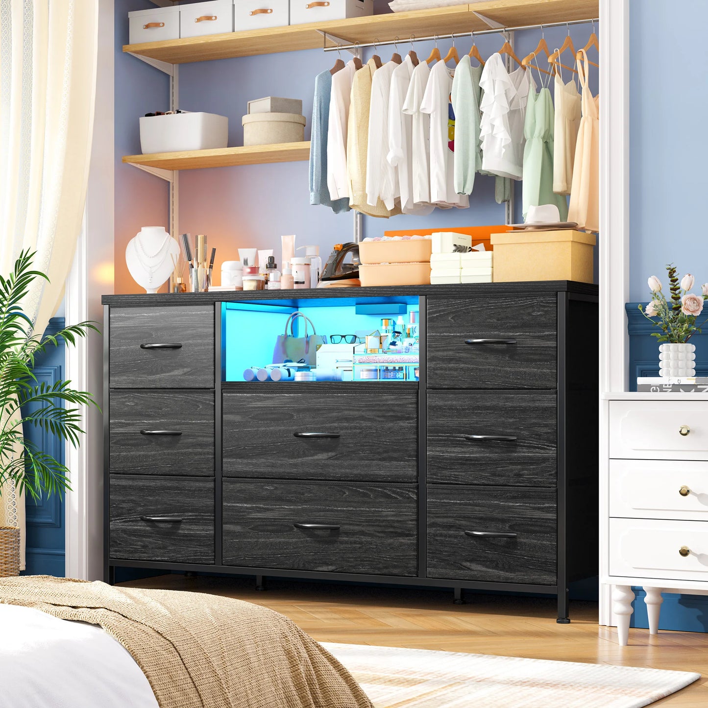 LED Lighting 8-Drawer Media Dresser With Charging