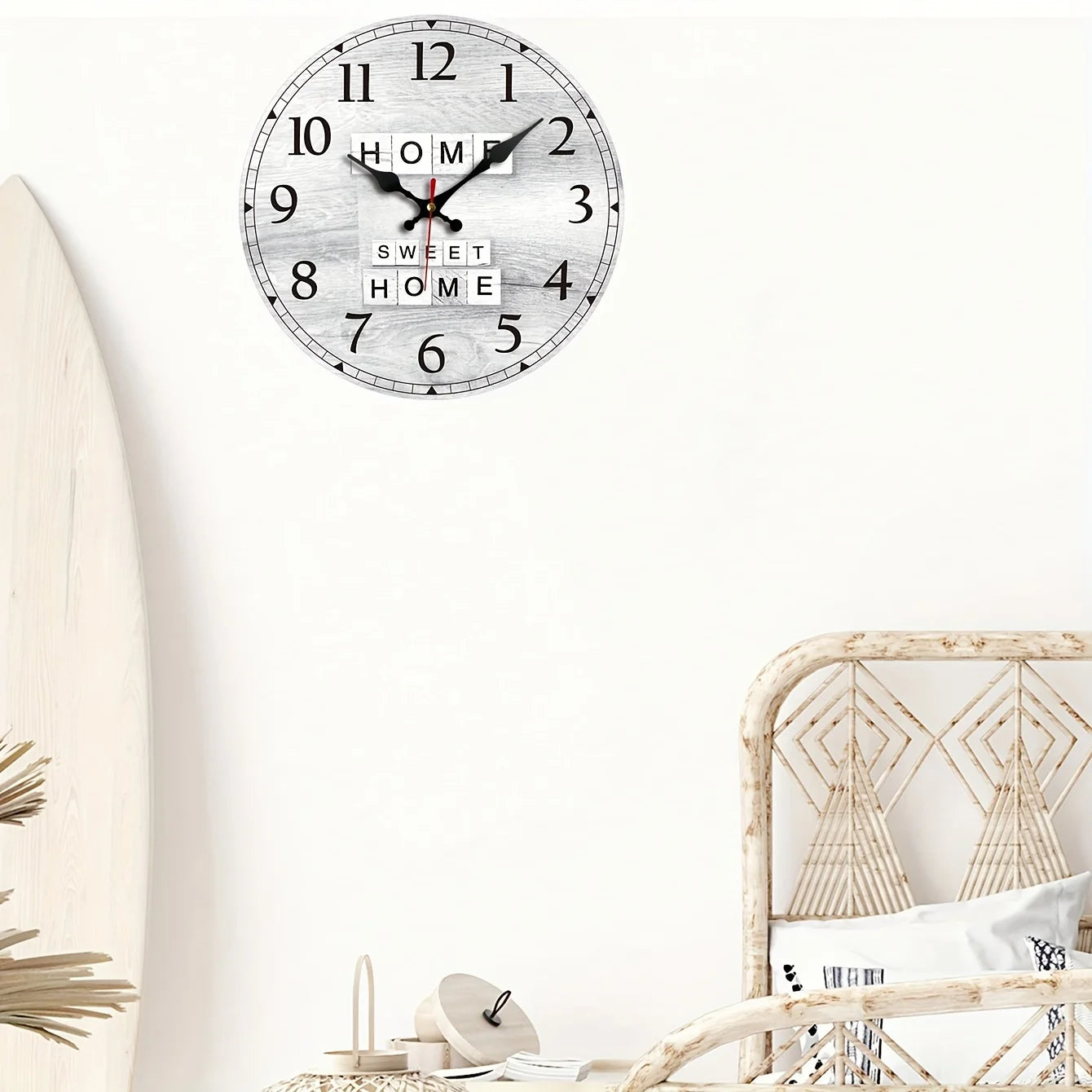 XMSJ Chic Round Wooden Wall Clock Silent Battery Powered
