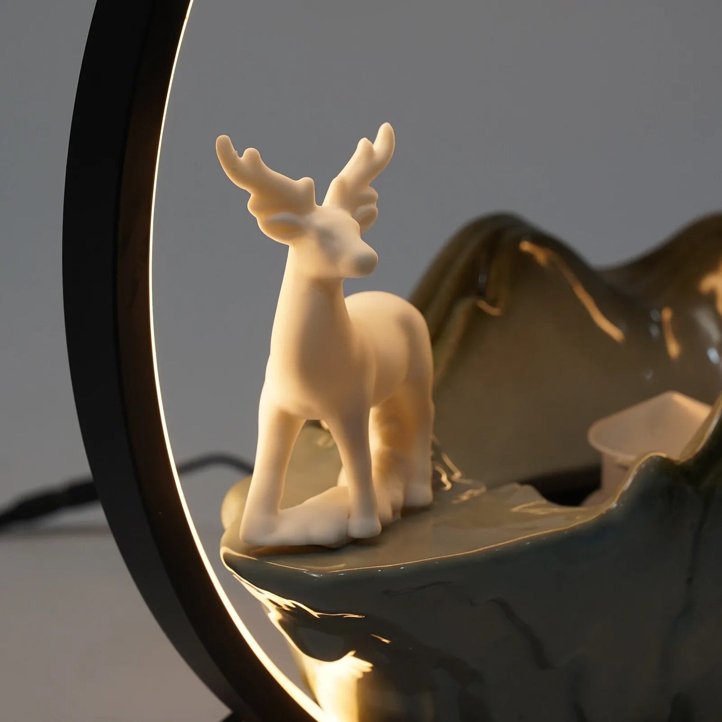 Ceramic Tabletop Fountain With Mist LED Deer Figurine