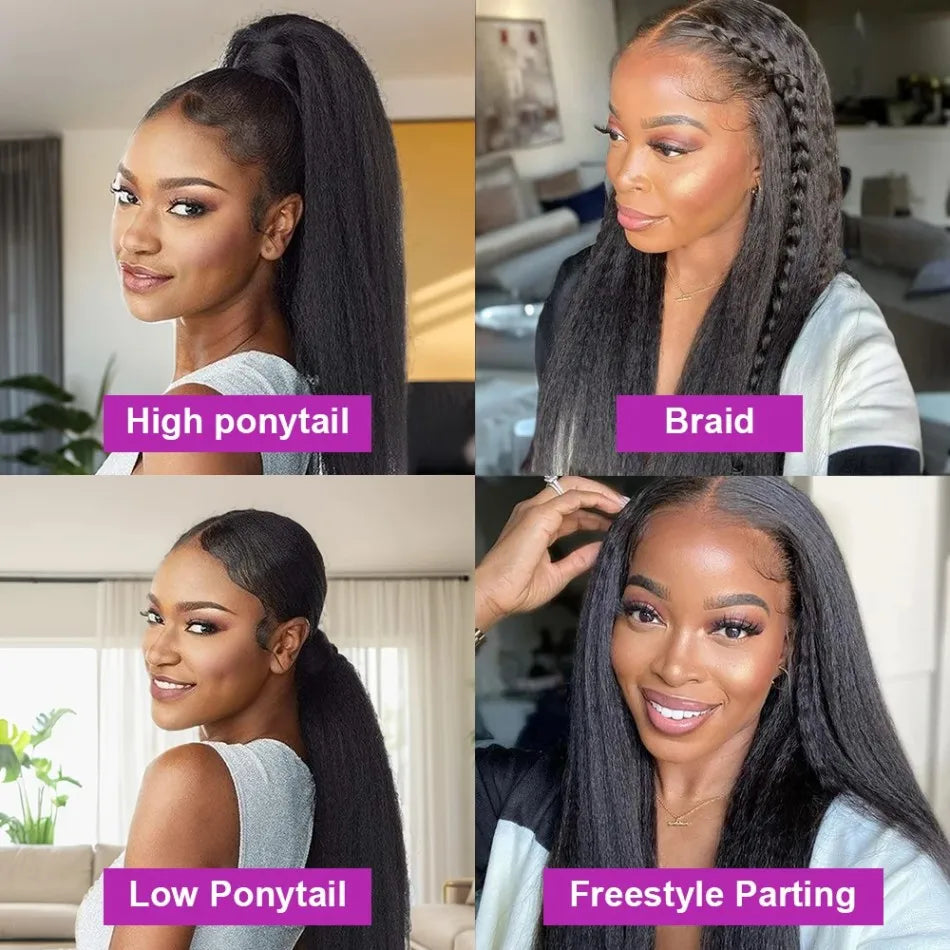 Realace Kinky Straight Human Hair Lace Front Wig