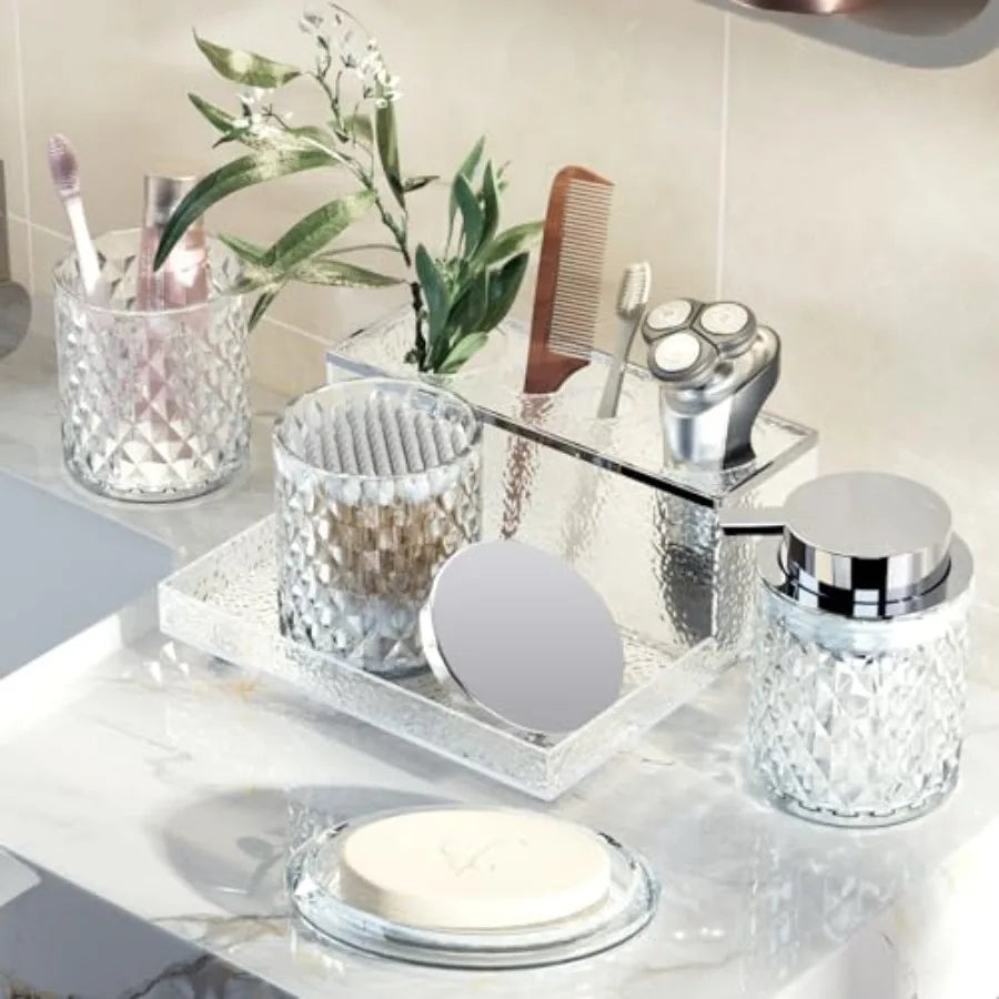 Glass Bathroom 5Pcs Crystal Set Foaming Soap Dispenser