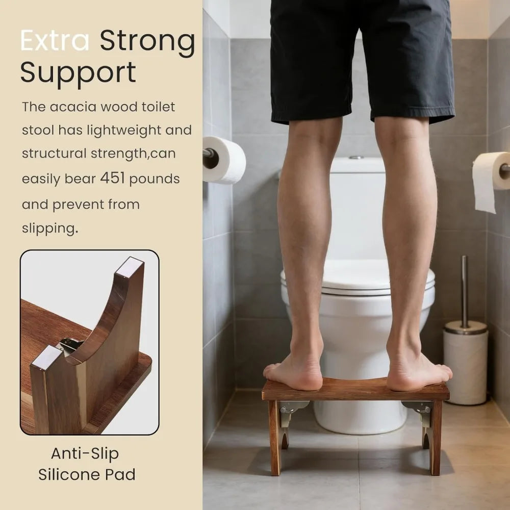 XIUWO Acacia Wood Foldable Squat Stool Non Slip For Adults