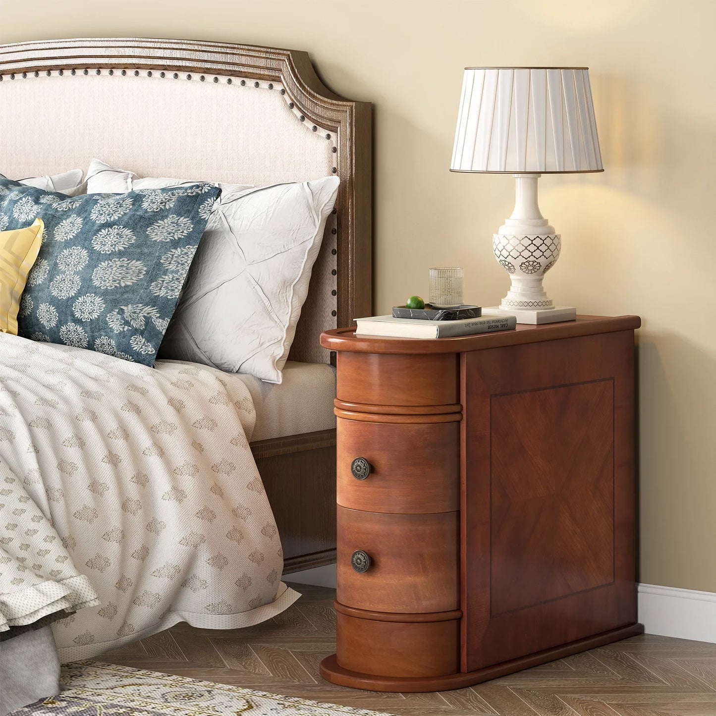 Tribesigns End Table Round Solid Wood Nightstand With Drawer