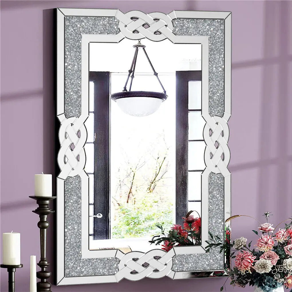 LUVODI Silver Crystal Crush Glass Wall Mirror