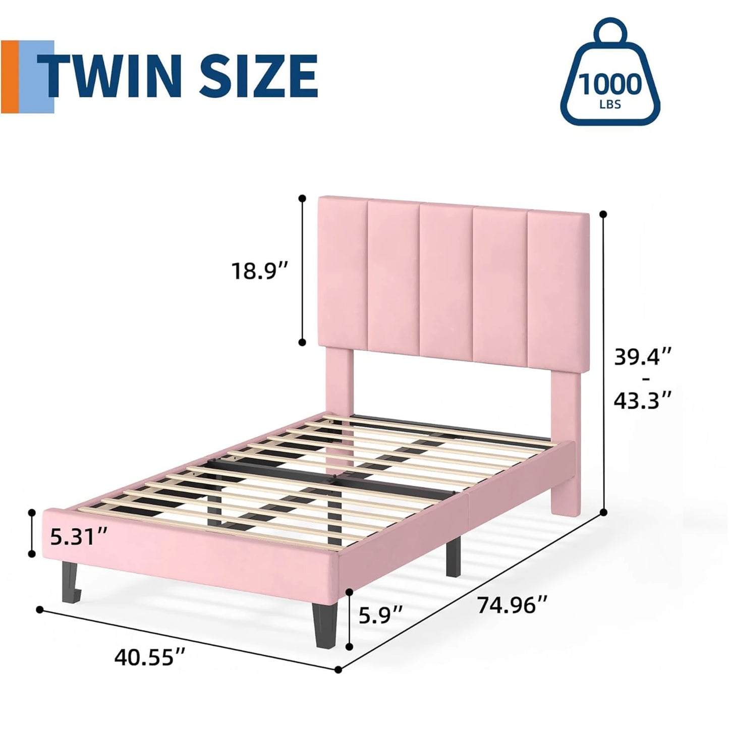 HiMISS Upholstered Platform Bed Frame With Wood Slats