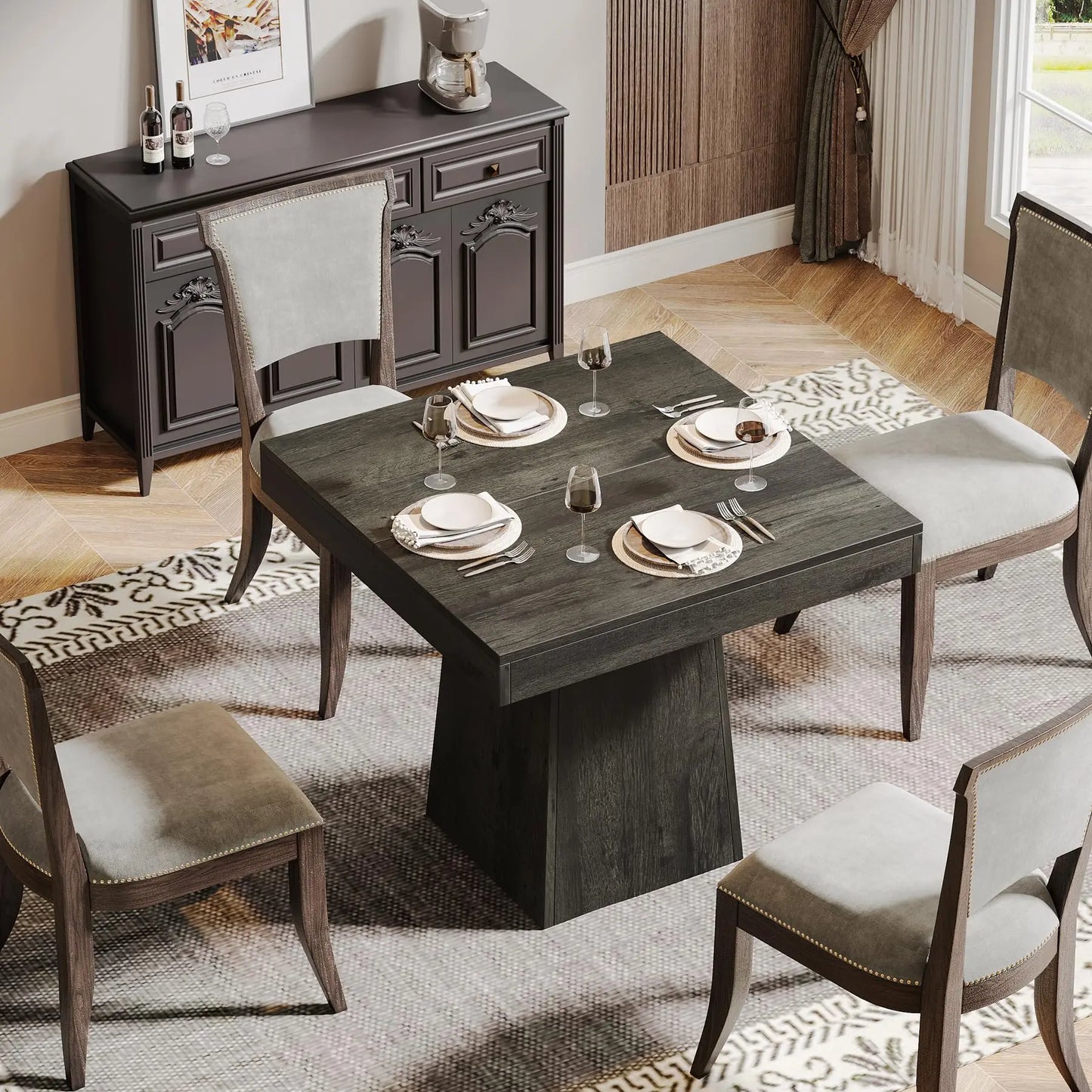 Tribesigns Square Pedestal Farmhouse Dining Table