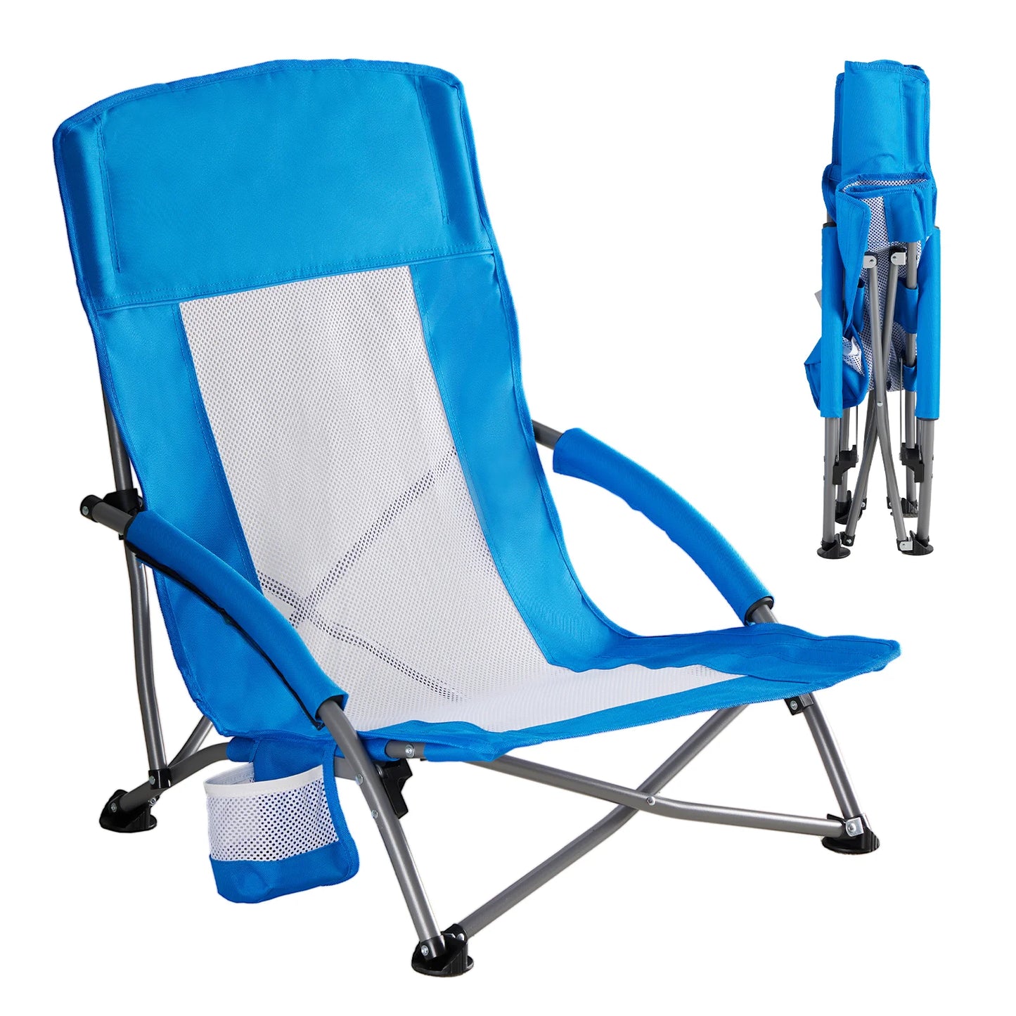 JHK Outdoor Portable Folding Beach Chair With Cup Holder