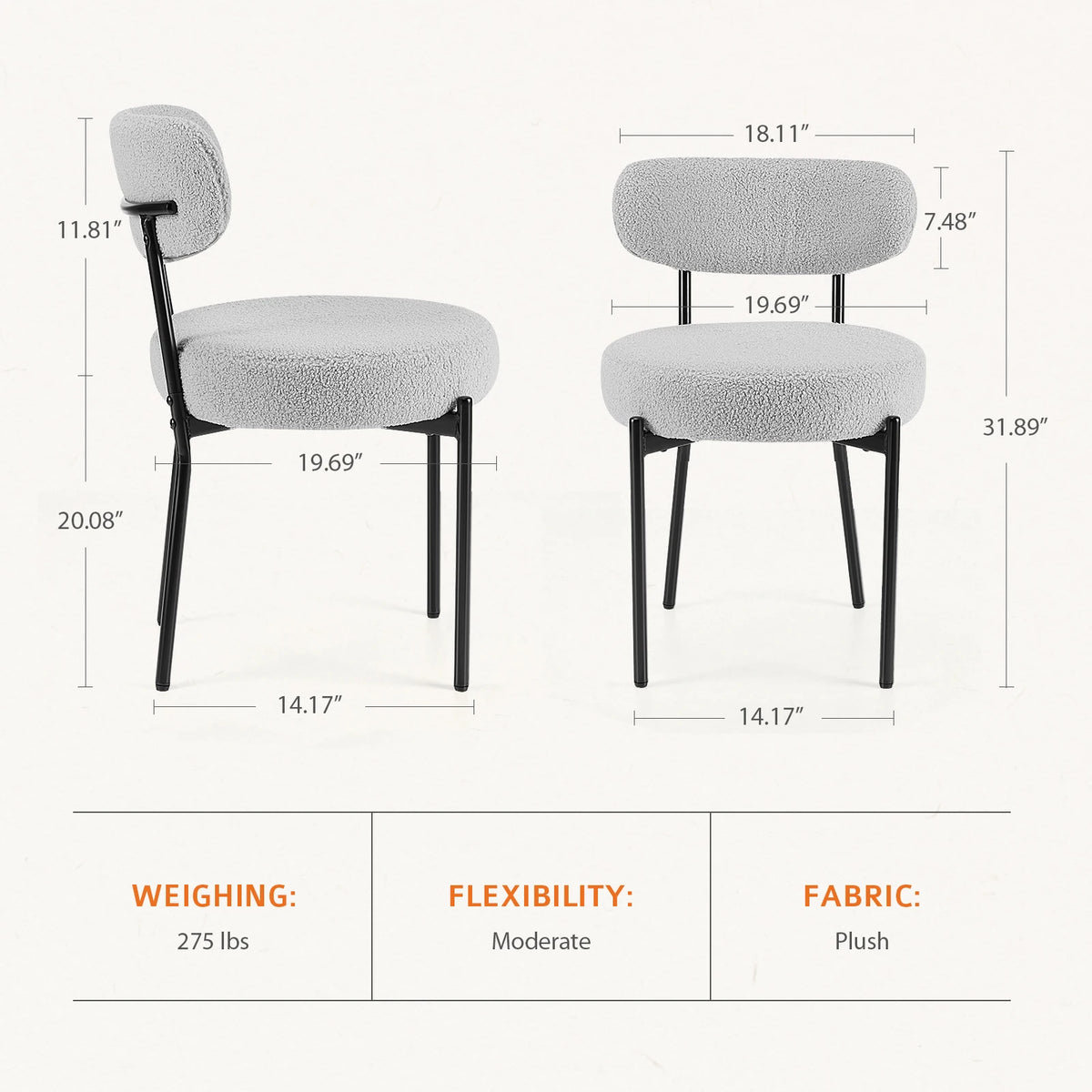 JHK Set Of 2 Ergonomic Round Dining Chairs