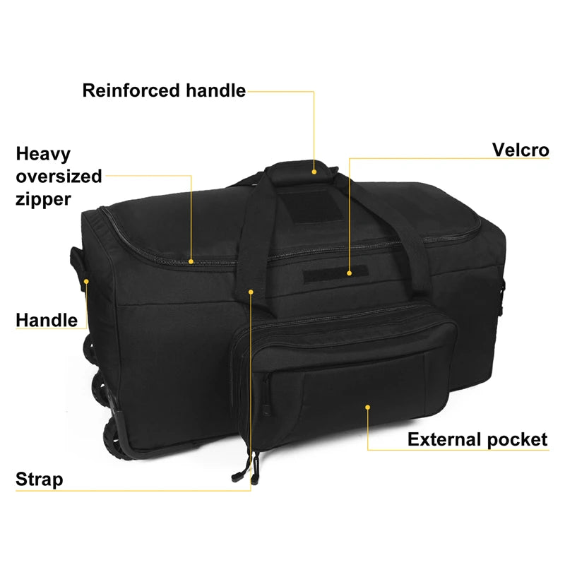 Q Tactical Rolling Duffel Bag Heavy Duty Luggage