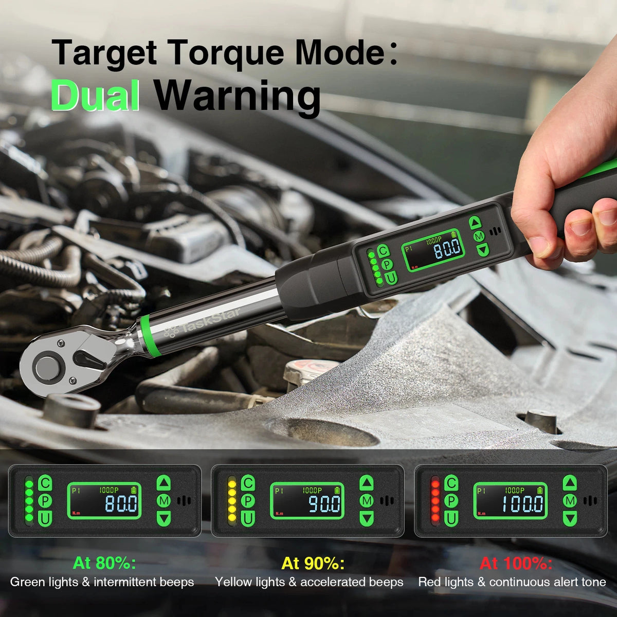 TaskStar Digital Torque Wrench With Dual Alarm And Adapters