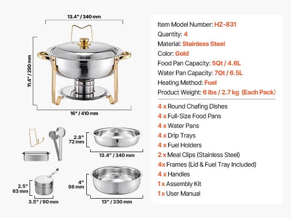 SucceBuy Four Pack Chafer Buffet Set Stainless Steel Warmer