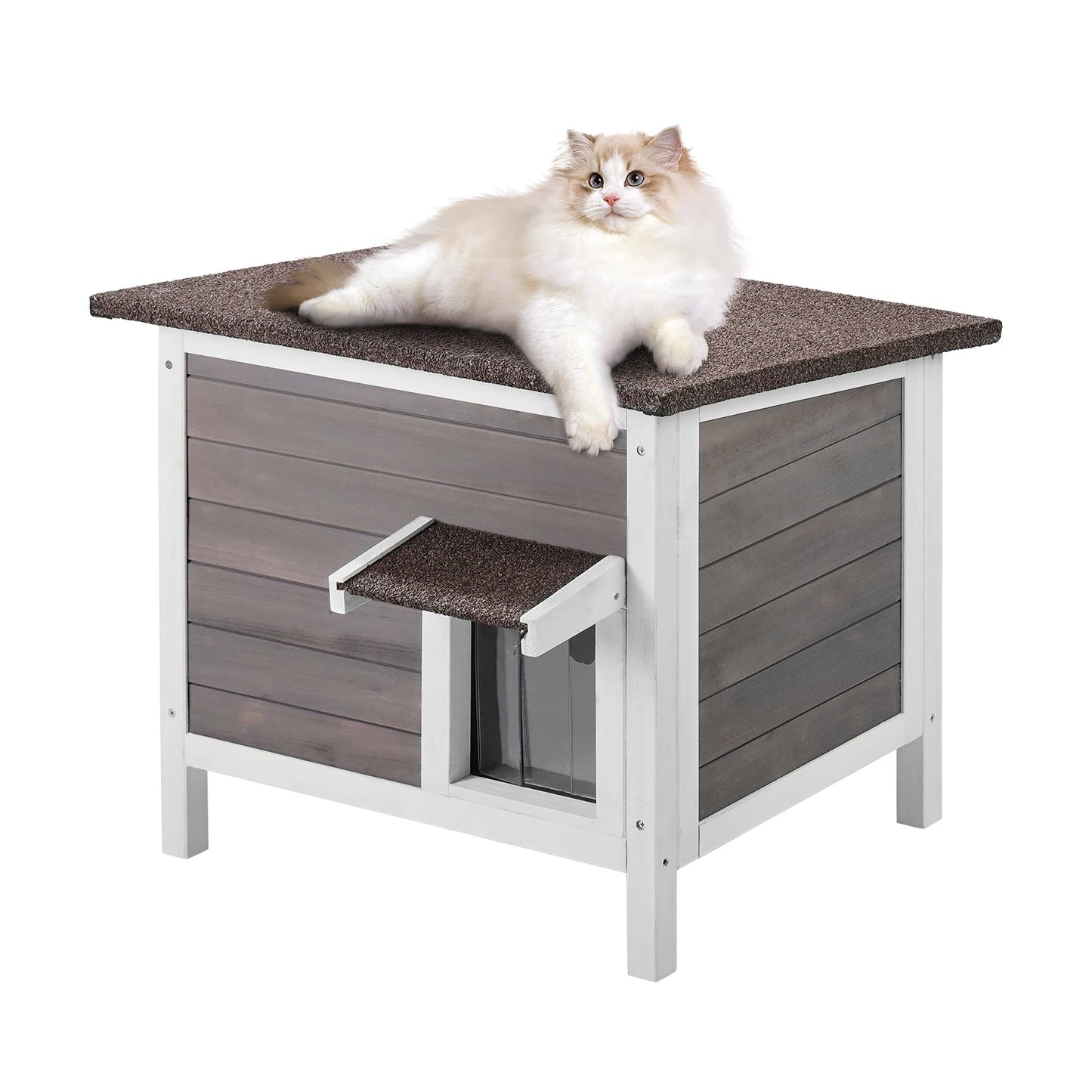 SucceBuy Outdoor Cat House Weatherproof Wooden Shelter